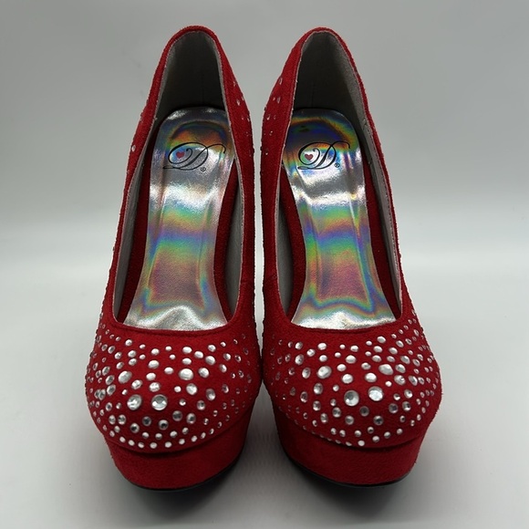 Red Suede Crystal Platform Pumps Size 6 | D Style LURE-S | Glam Heels - Picture 4 of 13